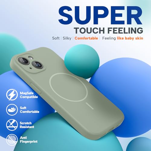 Image of Miracase Magnetic for iPhone 15 Plus Case, [Soft Anti-Scratch Microfiber Lining], Compatible with MagSafe, Liquid Silicone Shockproof Drop Protection Phone Case for 15 Plus, Patina Green