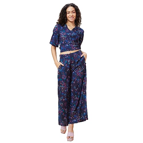 Image of Globus Women Blue Paisley Print Co-Ord Set with Top and Palazzo-3638348001