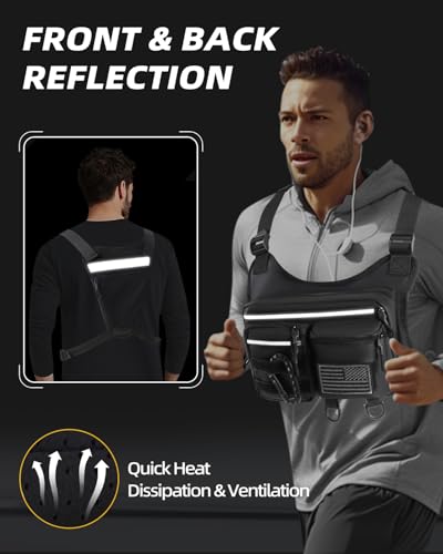 Chest Bag For Men,Water Resistant Chest Pack,Running Vest With BIG Storage for Running,Cycling,Hiking,Black - Thumbnail 4