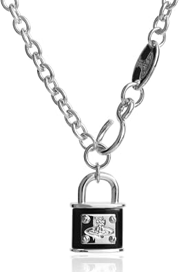 ZHAOZHAO Colorful Necklaces of Saturn for Women - Punk Lock Saturn Pendant Necklace Silver Black