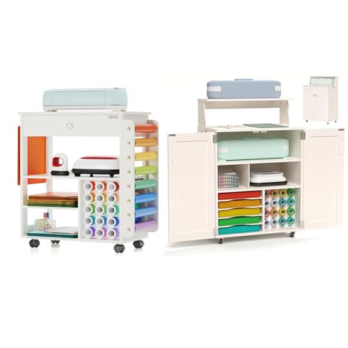 Craft Organizer Cart & Storage Cabinet, Crafit Rolling Storage Organizer with Vinyl Roll Holder for Craft Room Home Organization