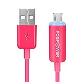 FosPower Micro USB Charge & Sync Cable with Blue LED Charge Indicator for Cellphones, Tablets and Portable Electronics (Pink, 6ft)