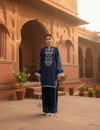 Image of Women Navy Blue Crepe Printed Kurta Set | Elegant Straight Kurta & Pant Ethnic Wear | Sizes up to 6XL