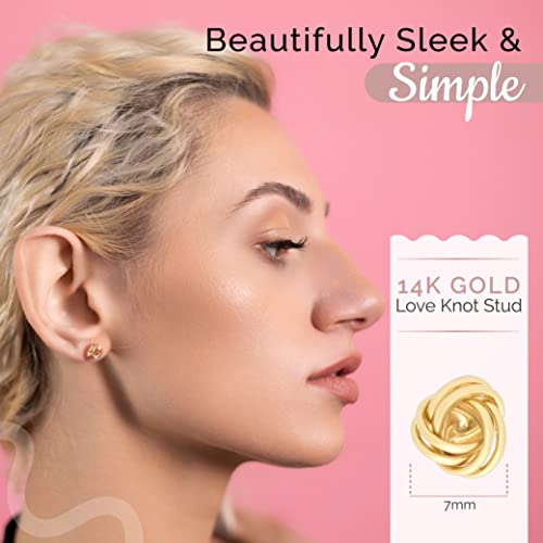 MAZZERI 14k Gold Love Knot Earrings For Women, Classic 14K Gold Knot Earrings For Women- Handmade in USA Solid Gold, Butterfly Pushback Closure, Hypoallergenic,14K Gold Earrings For Woman (7mm)4