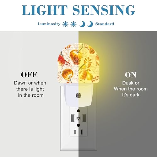 Image of Autumn Fall Pumpkins and Leaves Night Light Plug into Wall with Dusk to Dawn Sensor Cute Nightlight for Kid Girls Boys Women Men Room Decor, Hallway, Kitchen, Bathroom, Nursery, Stairs