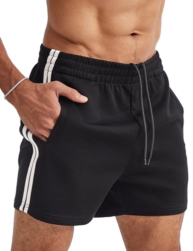 Ouber Men’s 4’’ Bodybuilding Shorts – Retro Striped Gym Shorts for Training & Workout