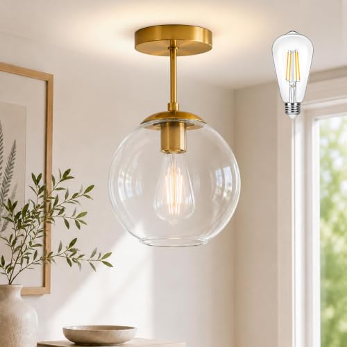 Bagood 7' Gold Semi Flush Mount Ceiling Light Fixture with Clear Glass Light Fixture Mid Century...