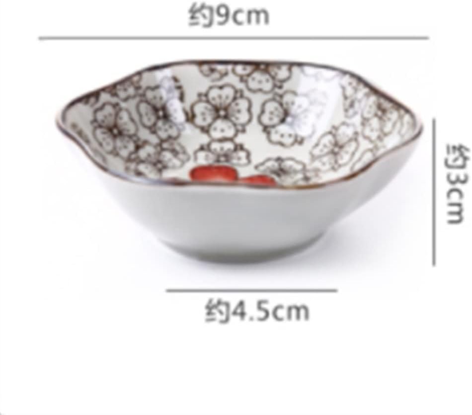 Red Flower Japanese-style Ceramic Small Dish Dipping Bowl Soy Sauce Vinegar Seasoning Set