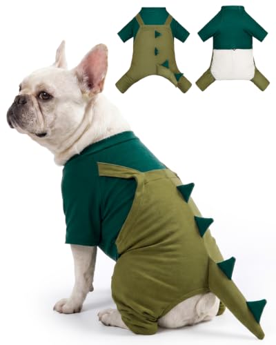 CuteBone Dinosaur Pet Costume Fake Two-Piece Overalls- Small Dog Pajamas Romper - Adorable Puppy Cat Jumpsuit Clothes COSBD03S