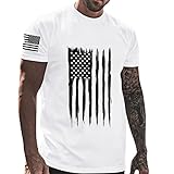 Camiseta de algodón con Estampado pequeño, y cómoda, Informal, con Bandera del Día de la Independencia para Hombre, con Cuello Redondo y Mangas Ropa (White, XXXL)