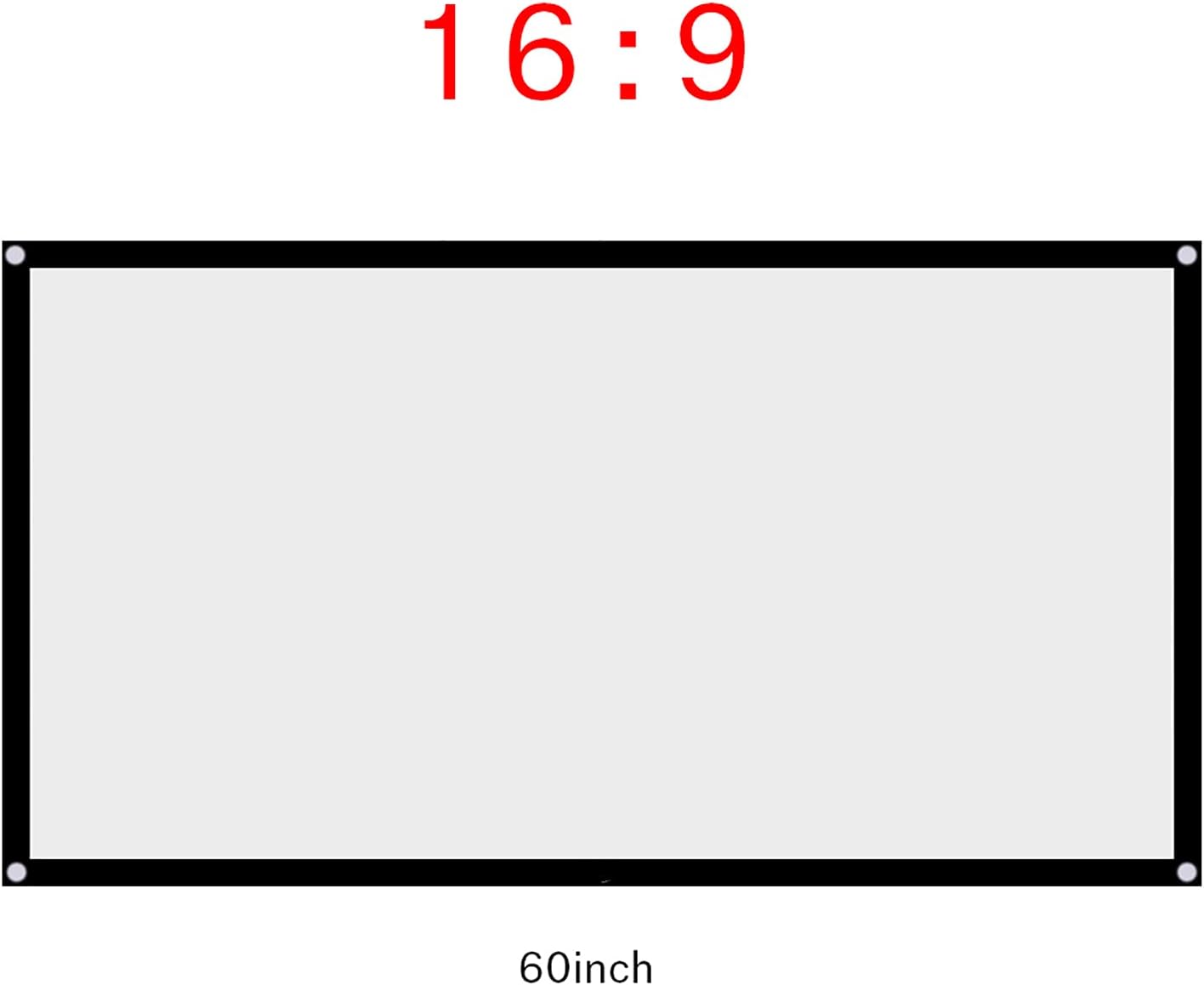 16 : 9 Projection Screen, Foldable Portable Projector Movies Screens for Home Theater Outdoor Indoor White Projector Curtain Projection Screen Designed with Black Edging and Hanging Holes(60 inches)