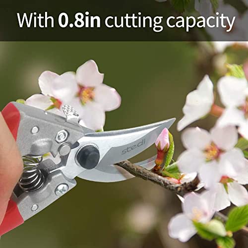 Stedi Garden Scissors, Garden Shear With Ergonomic Handles For Extreme Comfort, Labor-Saving Sharp And Sk-5 Carbon Steel Pruning Clippers, With 0.6'' Cutting Capacity, Red #TOP1