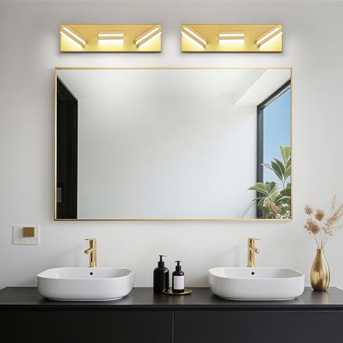 JZEKVN Modern LED Small Bathroom Lights Fixtures 3-Light,Metal Gold Acrylic Wall Lighting,Vanity Lights for Bathroom Over Mirror 6000k 16in by JZEKVN - Used condition - Image 8