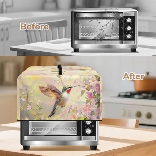 Image of Countertop Microwave Oven Cover Dust Protection Small Appliance Toaster Ovens Dust Cover for Kitchen Decor, 18.25 x 14.5 x 11 Inches, S, Hummingbird Pink Flower