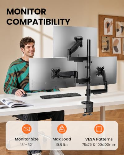 Image of ErGear Triple Monitor Mount for 13-32 Inch Screens, 19.8 lbs per Arm