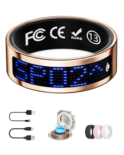 Image of Smart Ring for Women & Men with Display, Health Ring with Heart Rate, Sleep Monitor, IP68 Waterproof Fitness Ring, Fitness Tracker Ring, No APP Fee for iPhone and Android (Rose Gold, 13#)