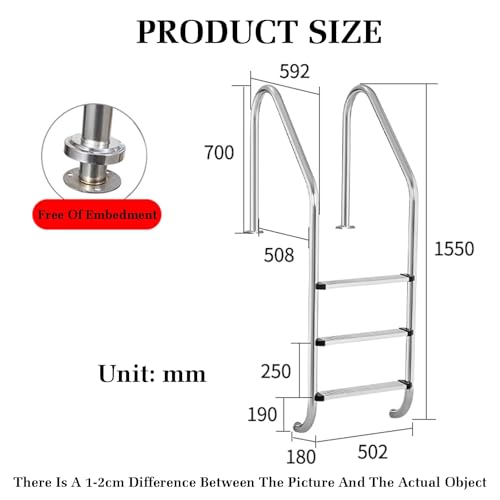 Barandal para piscina de 3 escalones de acero inoxidable miniatura 2