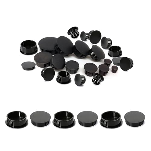 Image of 20mm Plastic Hole Plugs, 200 Pcs Black Locking Insert End Cap, Flush Type Covers Plug Stopper for Furniture Shelf Cabinet