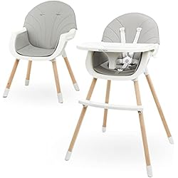 Trona 3 En 1 Moby-System Trona Infantil Amelia, Silla 3 en 1 para Niños de 6 Meses a 6 Años, Silla Infantil con Bandeja y Reposapiés, Cinturones de Seguridad, Silla de Bebé de Madera, Regulable, Gris