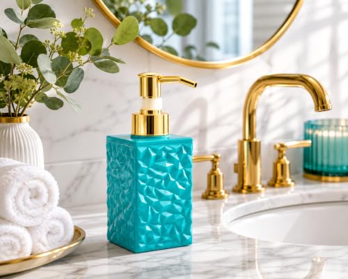 Image of Quace Modern Textured Liquid Soap Dispenser for Bathroom & Kitchen Sink | Refillable Hand Wash & Lotion Pump Bottle for Home Decor (Teal Green)