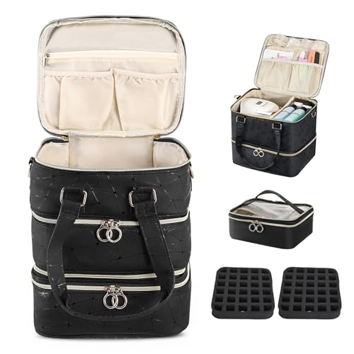 Nail Polish Organizer Bag, 3 Layer Nail Polish Organizer Bag Holds 84 Bottles (15ml/0.5 fl.oz), Nail Kit Bag, Nail Carrying Nail Kit Supplies Organizer Case (Black)
