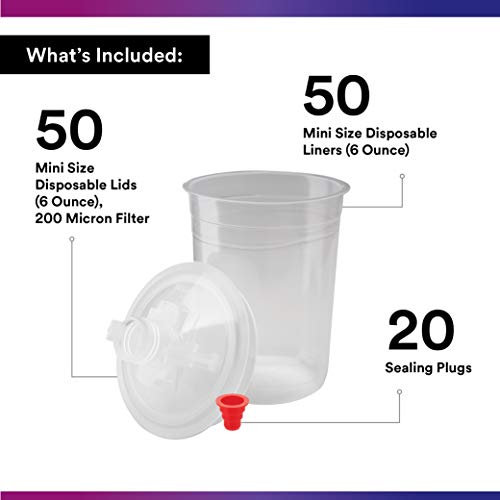 3M Pps (Original Series) Paint Spray Gun Cup Lids And Liners Kit, 16114, Mini, 6 Oz, 200-Micron Filter, Use W/ Paint Gun For Cars, Furniture, Home, 50 Disposable Lids And Liners, 20 Sealing Plugs #TOP1
