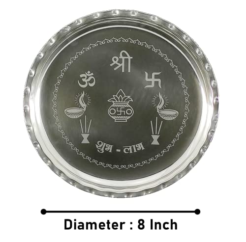 BENGALEN Silver Plated Pooja thali Set 08 Inch for Festival Ethnic Puja Thali Gift Items for Diwali, Home, Temple, Office, Wedding Return Gift Items