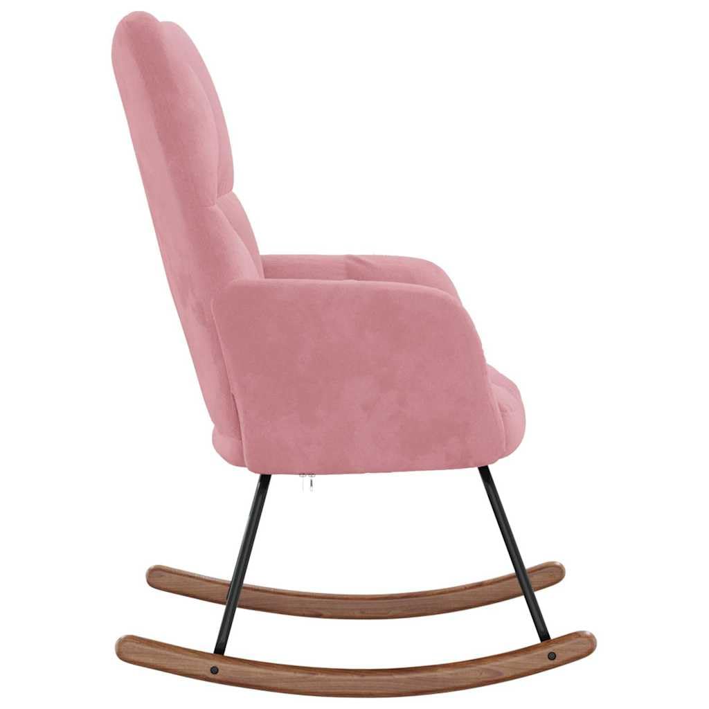 Mecedora de terciopelo rosa con cojín, reposabrazos y respaldo, silla de relax con estructura de madera para salón, dormitorio, habitación de bebé y rincón de lectura para relajarse y