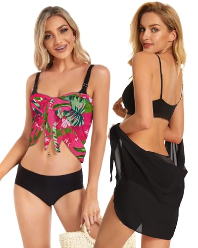 Image of CHICGAL 2 Pieces Women Beach Sarong Bathing Suit Wrap Skirt Sheer Bikini Swimsuit Cover Ups for Swimwear