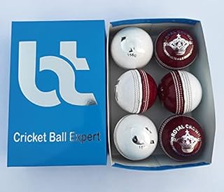 Cricket Ball White/Red 156g Cricket Balls 2piece Balls Pack of 6 Balls Genuine Leather,Excellent Quality