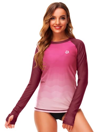 Image of Deerose Womens Gradient Rash Guard UPF 50+ Swim Shirts Surfing Top with Thumb Hole