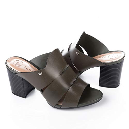 Tamanco Tanara Salto Bloco Oliva Canela, 36