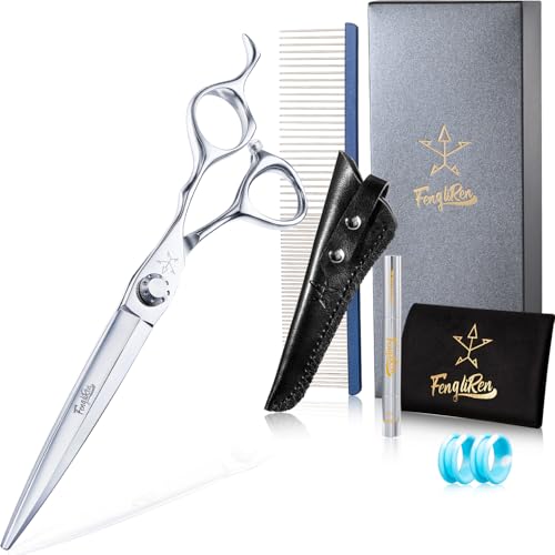Fengliren High-end Professional Dog Grooming Scissors Pet Grooming Shears 7 Inches Extremely Very Sharp Made Of Stainless Steel Alloy By Hand For Dog Cat Groomer (Shears, 7 Inch)