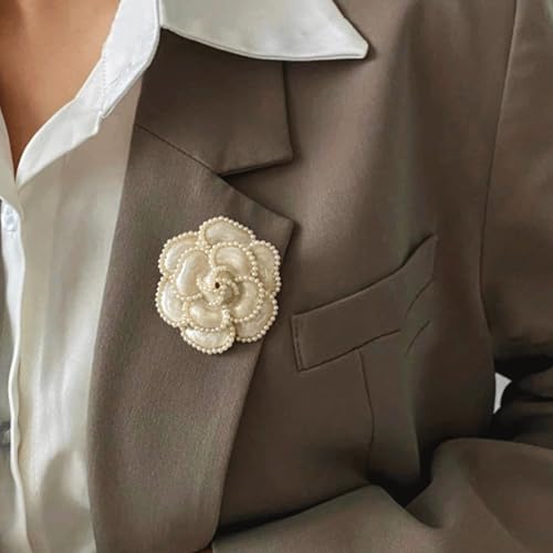 Image of 2PCS Camellia Pearl Alloy Pin, Black and White Camellia Brooch and Pin, Elegance Flower Pearl Brooches Lapel Pins for Hats Scarf Tie Wreath Garments Decoration Accessories for Women