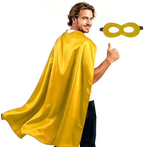 Adult Superhero Cape and Mask for Man and Woman - Halloween Vampire Capes Superhero Party Capes(Yellow-120CM)
