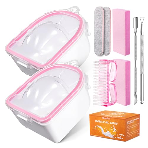 Image of MelodySusie Nail Soaking Bowl,Soak Off Gel Polish Remover,Manicure Bowl for Hand, Cuticle Remover Tools,Cuticle Peeler Scraper,Nail File & Buffer,Nail Brush, Mini Cuticle Oil 100Pcs