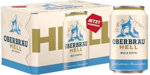 Oberbräu Hell, mild süffiges Helles Bier aus Bayern, Dosenbier EINWEG (6 x 0.33 L) im praktischen 6er-Pack