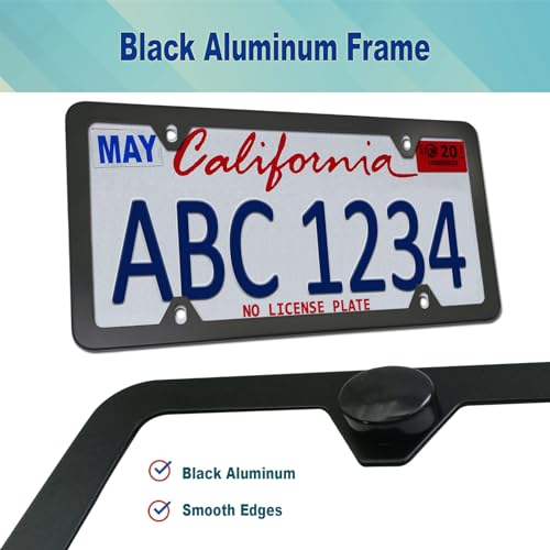 Image of BGGTMO Front License Plate Mounting Kit, Front Bracket Holder & Black Frame | Universal Adapter For 2 Drill Hole Front Bumper or Grill Mount, With Aluminum Car Tag Frame, Anti-Theft Screws Caps
