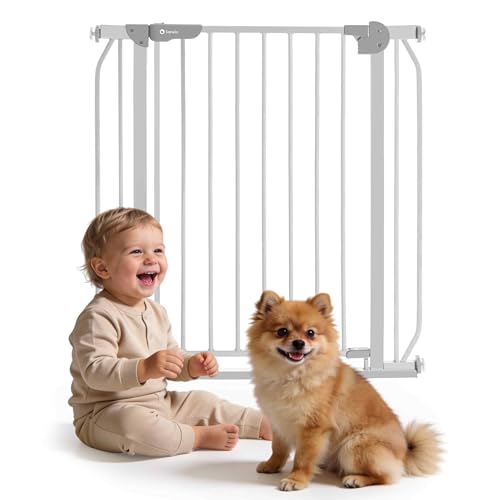 LIONELO Truus Slim Cancelletto di sicurezza, Larghezza regolabile da 75 fino a 105 cm con Fissaggio a pressione, Apertura entrambe le direzioni, Altezza 77 cm, Autobloccante
