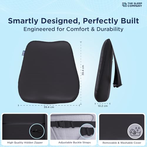 Image of The Sleep Company SmartGRID Ortho Pro Back Cushion | Back Pain Relief | Office Chair & Car Seat Support | Lumbar Support Back Rest | Supports Spinal Alignment & Posture | 600+ Cooling Channels | Black