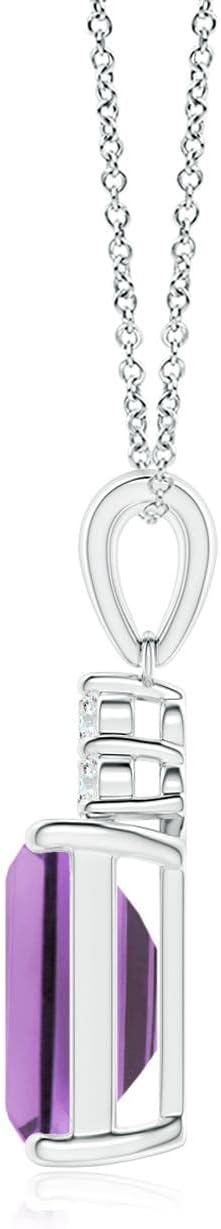 Angara Emerald-Cut Amethyst Necklace with Diamond Trio in Sterling Silver/14K Solid Gold/Platinum | Natural Amethyst Solitaire Pendant for Women | February Birthday, Purple Gemstone Jewelry Gift