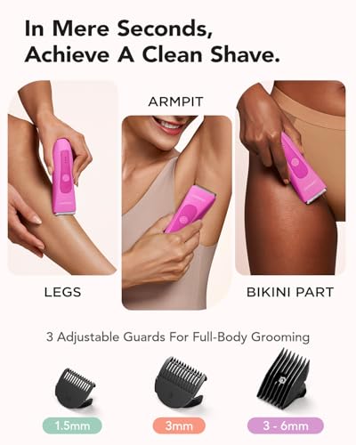 Image of Bikini Trimmer for Women, LADYSPOT Lady Shavers for Women Rechargeable Bikini Shaver for Pubic Hair with 3 Guards and Hypoallergenic Ceramic Blade, Wet /Dry Lady Razors for Body, Legs, Bikini (Rosy Red)