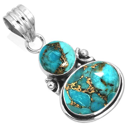 Jeweloporium 925 Silver Pendant For Women Copper Blue Turquoise Stone Statement Silver Pendant Necklace Christmas - Gift Fashion Jewelry #TOP29