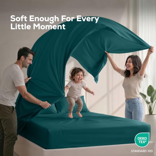 Image of Utopia Bedding Queen Size Sheet Set - 4 Piece Bed Sheets, Soft and Breathable Microfiber, Includes 1 Fitted Sheet, 1 Flat Sheet and 2 Pillowcases - Oeko Tex (Teal Green)