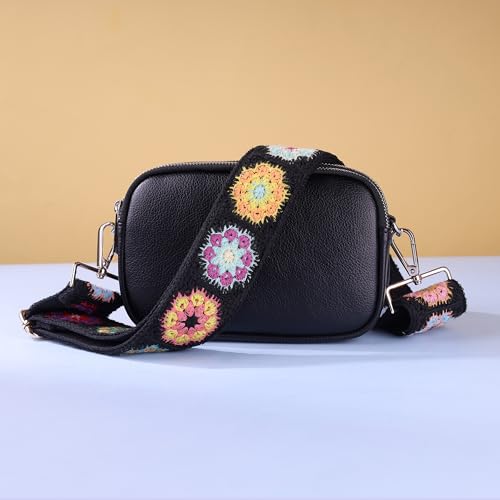 Image of 3D Flower Crochet Purse Strap 2 inch Wide,Bag Strap Replacement for Crossbody Adjustable(Gold Hardware)