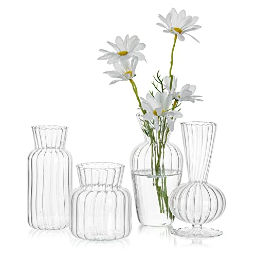 Mini Glass Vases for Centerpieces - Hewory Clear Small Bud