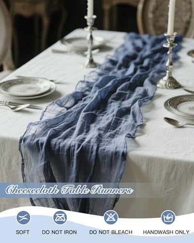 4 Pack Dusty Blue Table Runner 35x120 Inches Cheesecloth Table Runner 10Ft Sage Green Boho Gauze Fabric Rustic Romantic Table Runner for Wedding Baby Shower Birthday Party Table Decoration — view 6