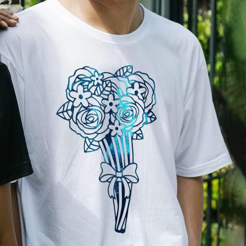 Image of BLUE FOIL | HTV Vinyl Rolls | Heat Transfer Vinyl | 20inch x 40inch | PU for Shirts | Metallic Finish | Soft Touch | Stretchable | Iron on Vinyl for Cricut & Cameo | Easy to Cut & Weed