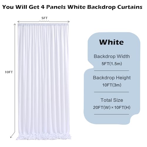 20ft x 10ft Wrinkle Free White Backdrop Curtain for Parties, 4 Panels Silk Polyester White Wedding Drapes for Backdrop 10 ft Photo Back Drop Fabric Cloth for Party Graduation Photography Background - Thumbnail 2