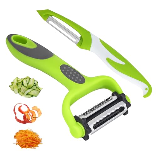 Razor-Sharp 4 In 1 Veggie Peelers For Kitchen Potato Peeler,2PCS I&Y Peeler For Peeling-Slicing-Shredding-Julienning-Excising,Vegetable Peeler With Rotary Stainless Blade& Non-Slip Handle